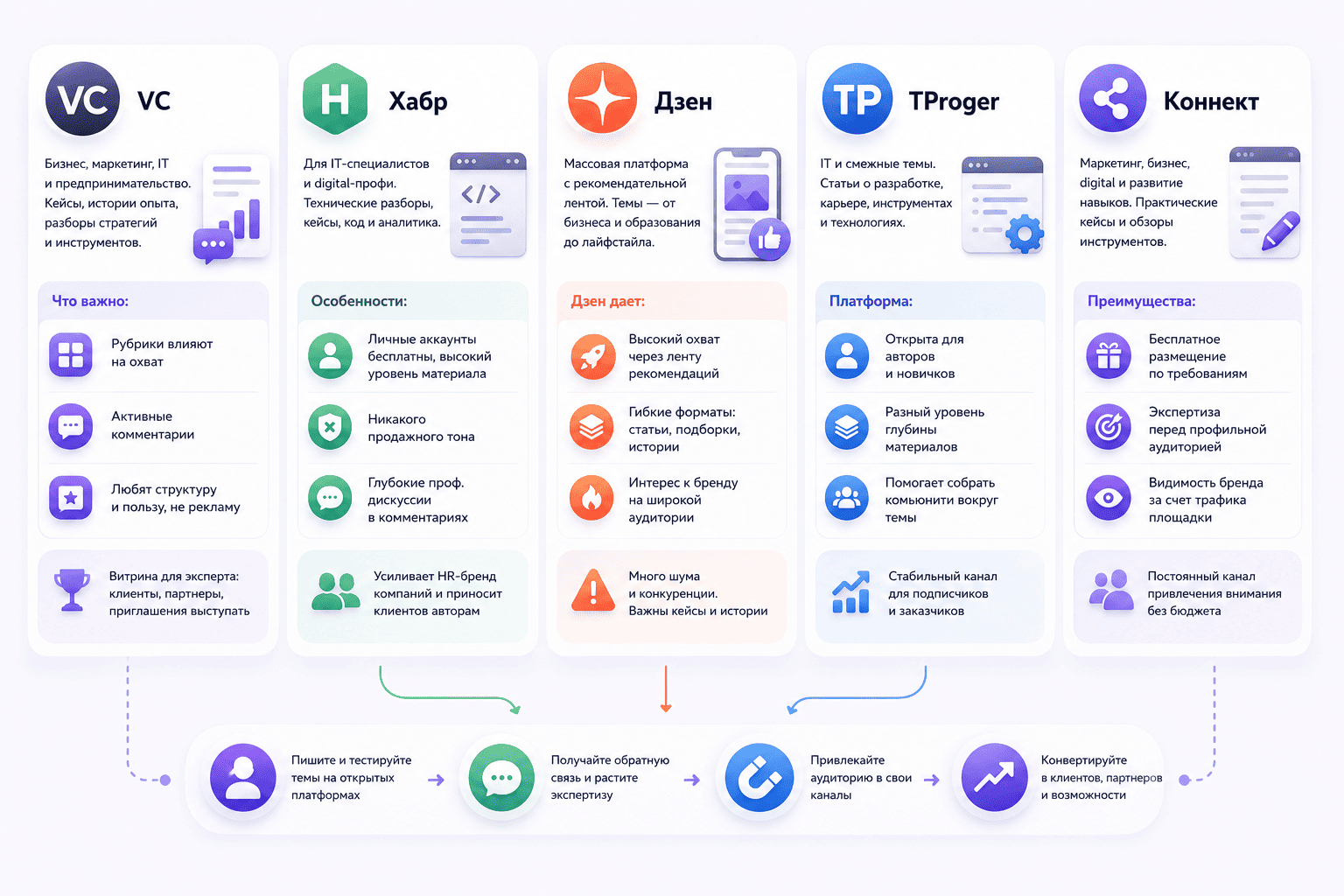 Пять платформ для независимых авторов: VC, Хабр, Дзен, TProger и Коннект